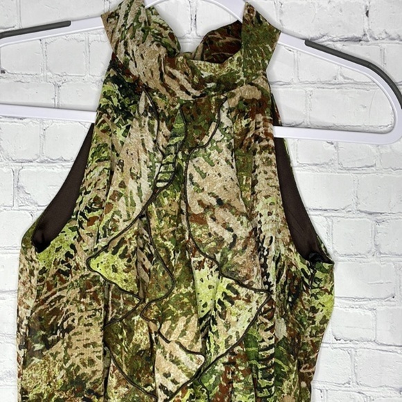 BCX Chiffon Camo Camouflage Sleeveless Summer Halter Top w Front Ruffles Size S - Picture 2 of 12